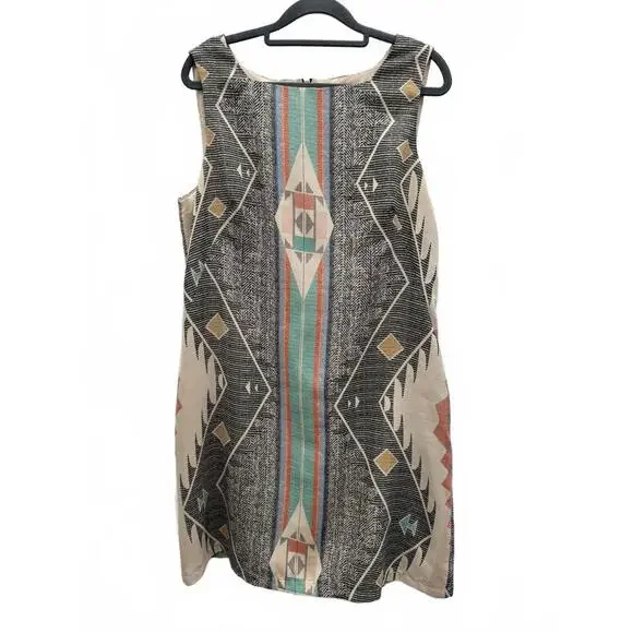 ABS Allen Schwartz Sleeveless Print Shift Dress Size 12 Boho Southwestern Mini - Picture 2 of 8